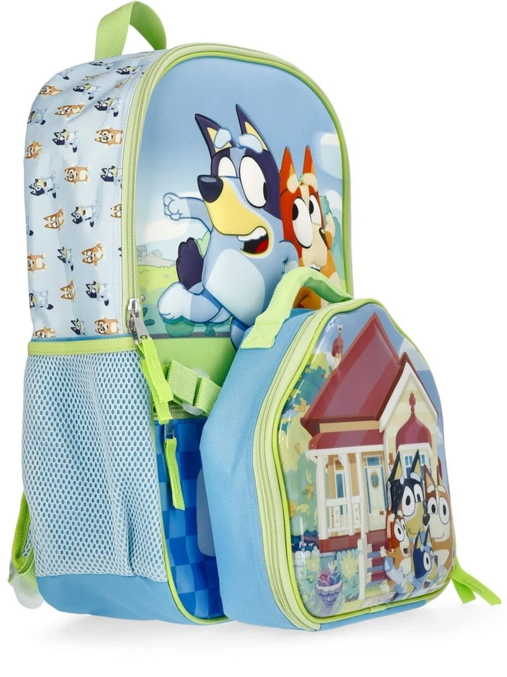 Bluey Kids Backpack with Front House Pocket - Blue & Green W